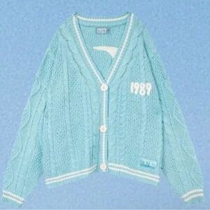 Taylor Swift Light Blue Cable Knit Cropped Cardigan